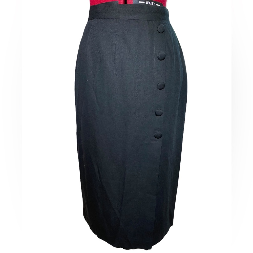 Vintage Worthington Petite Black Side Button Maxi Long Career Skirt Size 8 - Picture 3 of 7